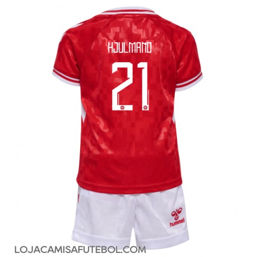 Camisa de Futebol Dinamarca Morten Hjulmand #21 Equipamento Principal Infantil Europeu 2024 Manga Curta (+ Calças curtas)